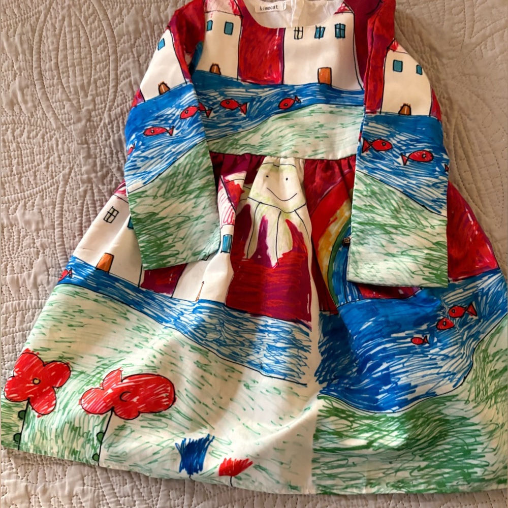 Kimocat Colorful Graphic Long Sleeve Dress